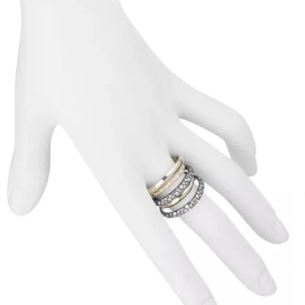 ALEXIS BITTAR NEW Brutalist Gold & Gunmetal Pavé Orbiting Crystal Ring Size 8